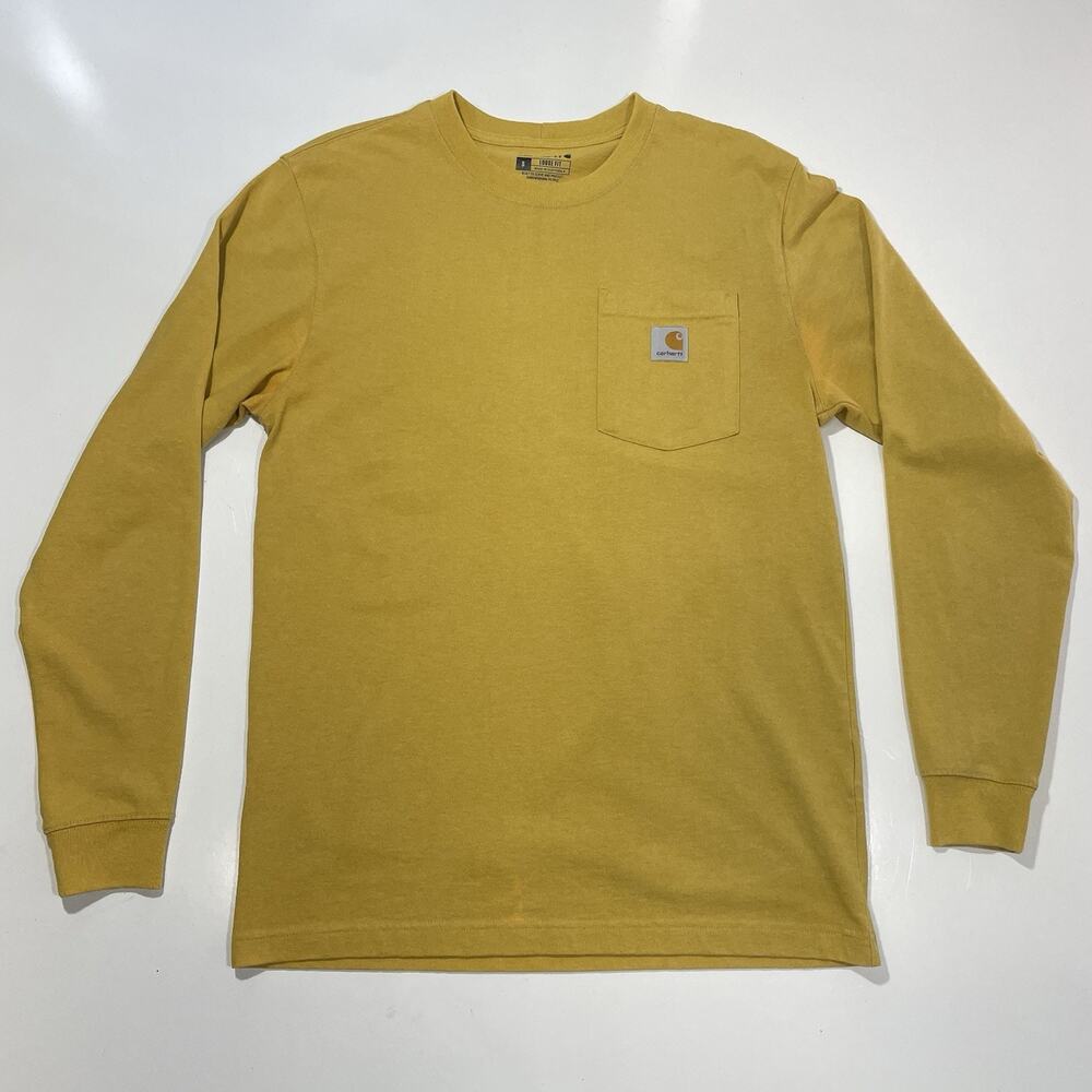 Carhartt Men's Relaxed Fit Long-Sleeve Distressed Yellow Shirt Size Small